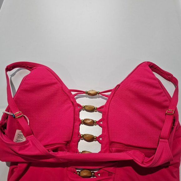 Bleu by Rod Beattie Beaded-Cutout One-Piece Swimsuit Rose Red Size 14 - Picture 8 of 14